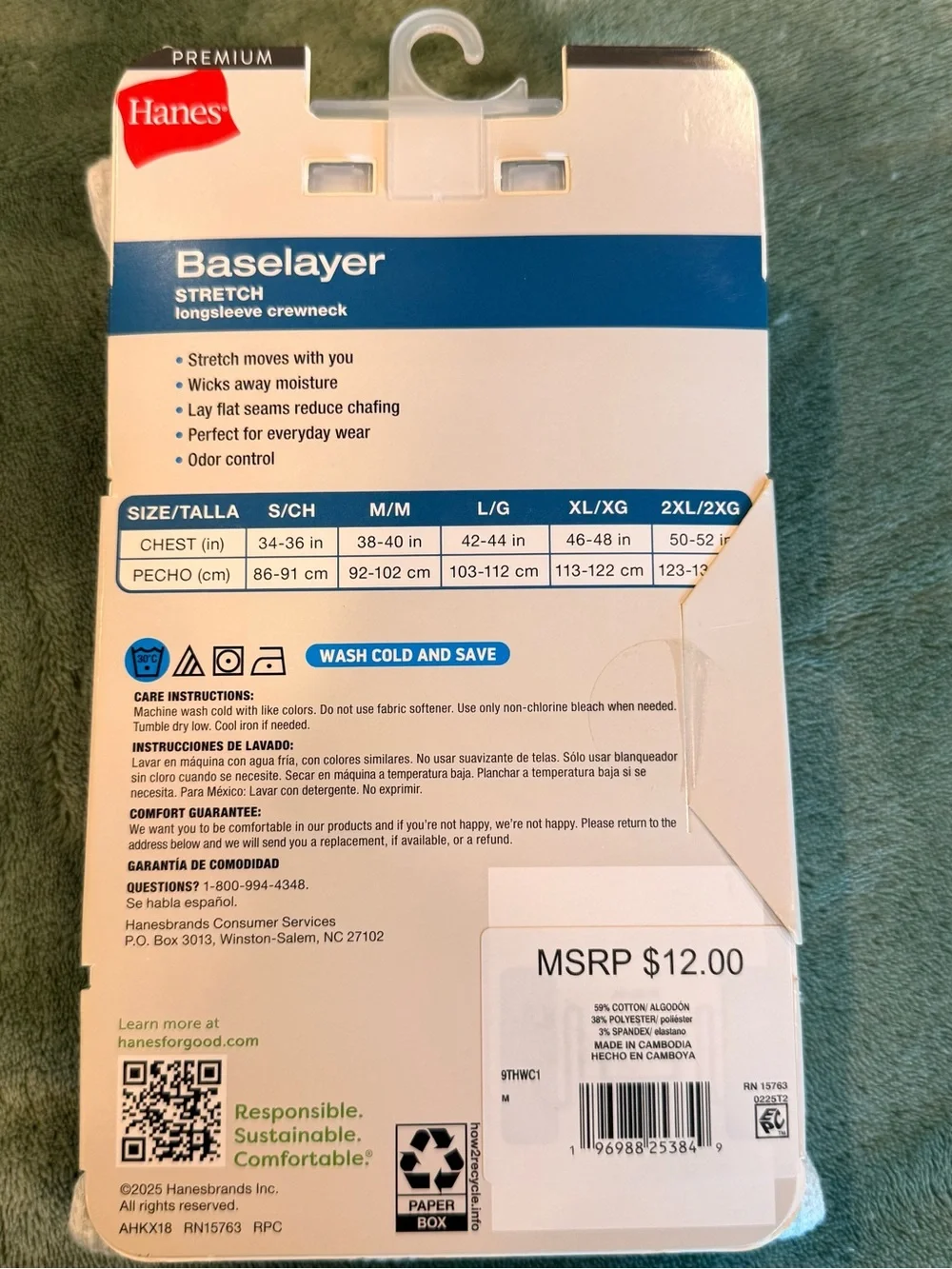 Hanes Baselayer Thermal Long Sleeve Crewneck Shirt Set Black & White NWT M